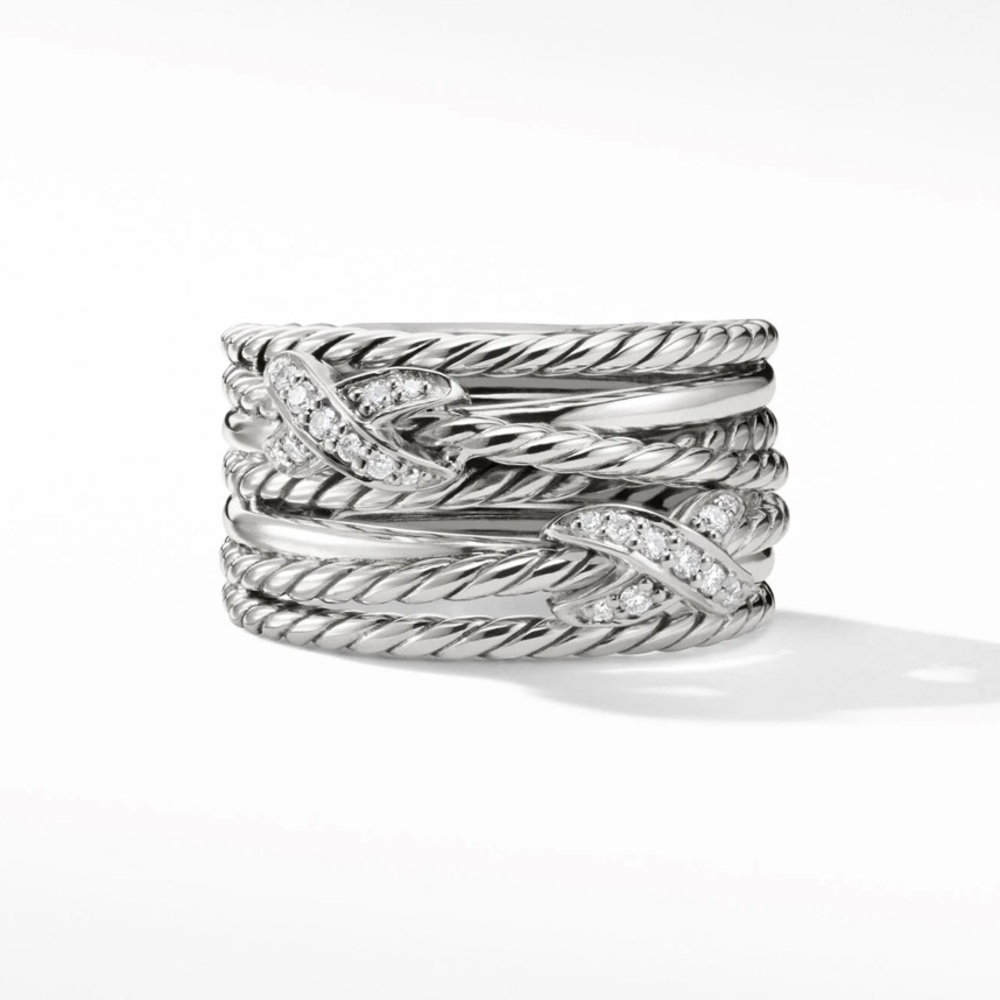 Double X Crossover Ring with Pavé Diamonds